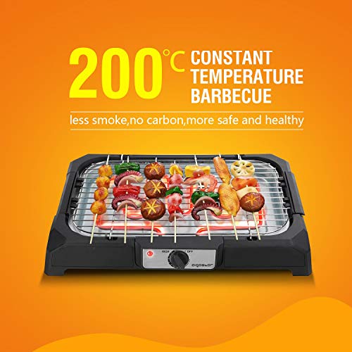 Aigostar Lava 31LDQ– Barbacoa eléctrica, Grill, 2000W, bandeja recoge grasa, uso con agua: evita los humos, uso en interiores, termostato, superficie antiadherente, apta para lavavajillas.