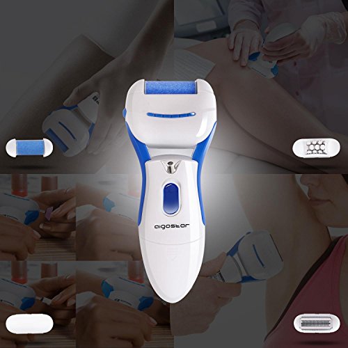 Aigostar Smooth - Sin cable Depiladora Electrica, Lima eléctrica pies, Set de Pedicura y Manicura Eléctrico, afeitado con accesorio para axilas, y eliminación de callos y piel muerta, luz frontal Led