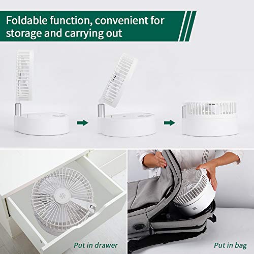 AiHom Ventilador de Sobremesa Portátil y Retráctil Silencioso con Gran Capacidad de 8000 mAh Viento de 4 Niveles Integrado de Almacenamiento Humidificador y LED luz Controlar con Mando a Aistancia