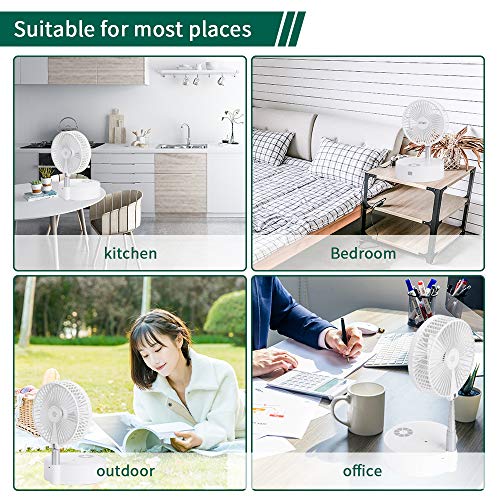 AiHom Ventilador de Sobremesa Portátil y Retráctil Silencioso con Gran Capacidad de 8000 mAh Viento de 4 Niveles Integrado de Almacenamiento Humidificador y LED luz Controlar con Mando a Aistancia