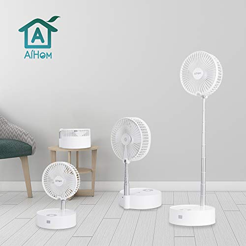 AiHom Ventilador de Sobremesa Portátil y Retráctil Silencioso con Gran Capacidad de 8000 mAh Viento de 4 Niveles Integrado de Almacenamiento Humidificador y LED luz Controlar con Mando a Aistancia