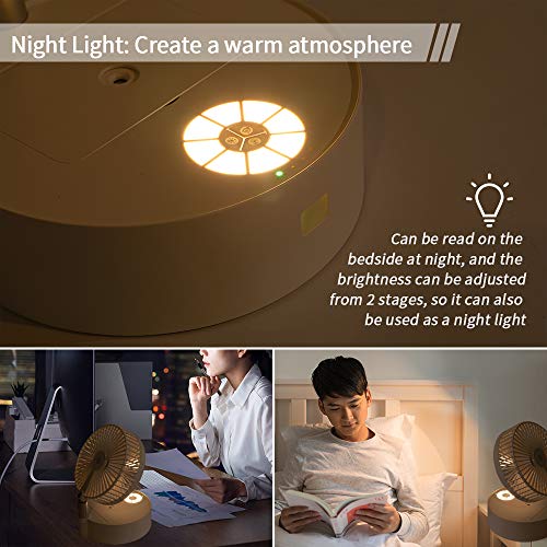 AiHom Ventilador de Sobremesa Portátil y Retráctil Silencioso con Gran Capacidad de 8000 mAh Viento de 4 Niveles Integrado de Almacenamiento Humidificador y LED luz Controlar con Mando a Aistancia