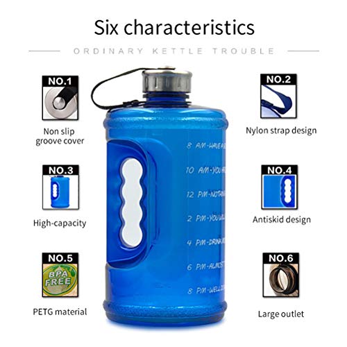 AIJIANG Botella de Agua Unisex al Aire Libre, Botella de Agua Deportiva Motivacional de 2.2L con Marcador de Tiempo Tapa a Prueba de Fugas de Boca Ancha para Correr Deportes Fitness al Aire Libre