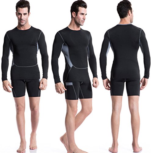 AiJump 2 Piezas Camiseta Mangas Largas con Mallas Cortas de Compresión Deportiva Delgada para Hombre Deportes Gimnasio Quema Grasas Adelgazante