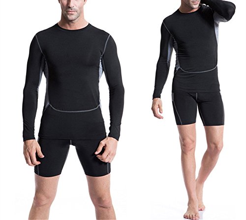 AiJump 2 Piezas Camiseta Mangas Largas con Mallas Cortas de Compresión Deportiva Delgada para Hombre Deportes Gimnasio Quema Grasas Adelgazante