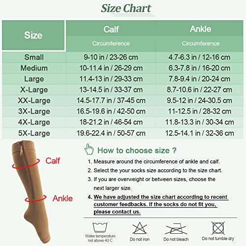 Ailaka Médico de la cremallera Becerro compresión Calcetines 20-30 mmHg para Beige Pequeña