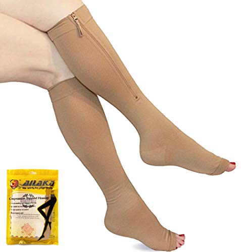 Ailaka Médico de la cremallera Becerro compresión Calcetines 20-30 mmHg para Beige Pequeña