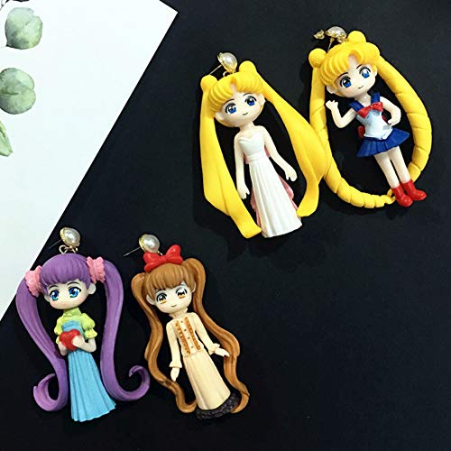 Ailin Online Sailor Moon - Pendientes de tuerca de PVC con diseño de dibujos animados para cosplay, para mujeres y niñas