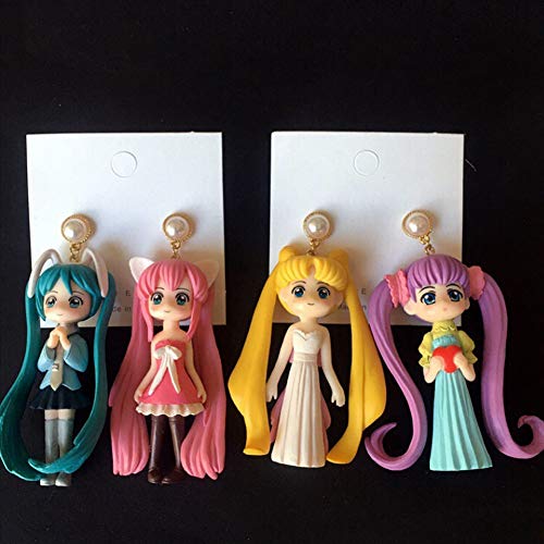 Ailin Online Sailor Moon - Pendientes de tuerca de PVC con diseño de dibujos animados para cosplay, para mujeres y niñas