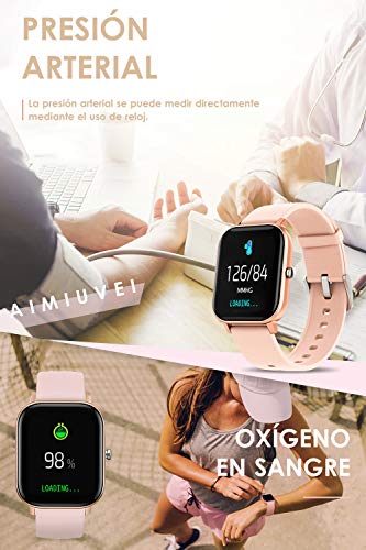 AIMIUVEI Smartwatch, Reloj Inteligente IP67 con Pulsómetro, Presión Arterial, 7 Modos de Deportes, Monitor de Sueño Caloría 1.4 Inch Pantalla Táctil Smartwatch para Mujer y Hombre (Oro)