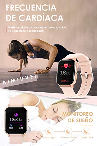 AIMIUVEI Smartwatch, Reloj Inteligente IP67 con Pulsómetro, Presión Arterial, 7 Modos de Deportes, Monitor de Sueño Caloría 1.4 Inch Pantalla Táctil Smartwatch para Mujer y Hombre (Oro)