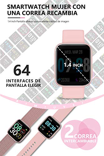 AIMIUVEI Smartwatch, Reloj Inteligente Mujer Hombre IP67 con Pulsómetro, 1.4 Inch Smartwatch Presión Arterial Monitor de Sueño GPS Podómetro Pulsera Actividad Inteligente Compatible con iOS y Android