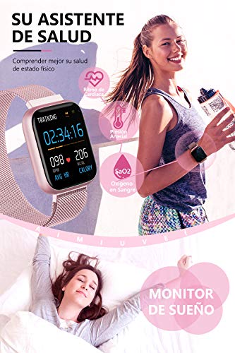 AIMIUVEI Smartwatch, Reloj Inteligente Mujer Hombre IP67 con Pulsómetro, 1.4 Inch Smartwatch Presión Arterial Monitor de Sueño GPS Podómetro Pulsera Actividad Inteligente Compatible con iOS y Android