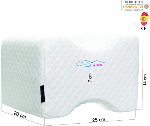 AIMO Spain Almohada cojín para piernas ortopédico de Rodilla KP-003 con Gel INFUSIONADO, Facilita el Dormir de Lado, Alivia Dolores de Espalda y Caderas, más Fresca,más cómoda, más higiénica