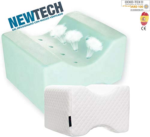 AIMO Spain Almohada cojín para piernas ortopédico de Rodilla KP-003 con Gel INFUSIONADO, Facilita el Dormir de Lado, Alivia Dolores de Espalda y Caderas, más Fresca,más cómoda, más higiénica