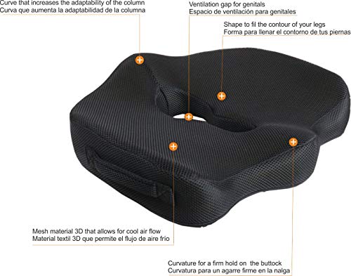 AIMO Spain COJÍN COXIS SC001 ortopédico Alivia presión, coxis, Ideal para Oficina, Silla Ruedas, Auto,