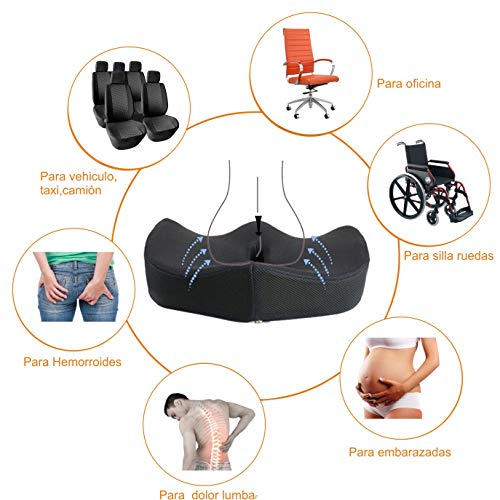 AIMO Spain COJÍN COXIS SC001 ortopédico Alivia presión, coxis, Ideal para Oficina, Silla Ruedas, Auto,