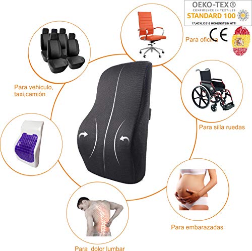 AIMO Spain Cojín Respaldo Lumbar CM-004 ortopédico ergonómico viscoelastico con Gel para prevenir Dolores lumbares y ciática, Silla, para Asiento, Coche, Oficina