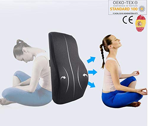 AIMO Spain Cojín Respaldo Lumbar CM-004 ortopédico ergonómico viscoelastico con Gel para prevenir Dolores lumbares y ciática, Silla, para Asiento, Coche, Oficina