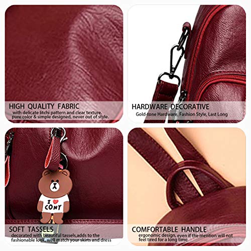 AINUOEY Mujer Bolsos Mochila Vestir Antirobo Pequeña Casual Bandolera Cuero Hombro Piel de PU Burdeos