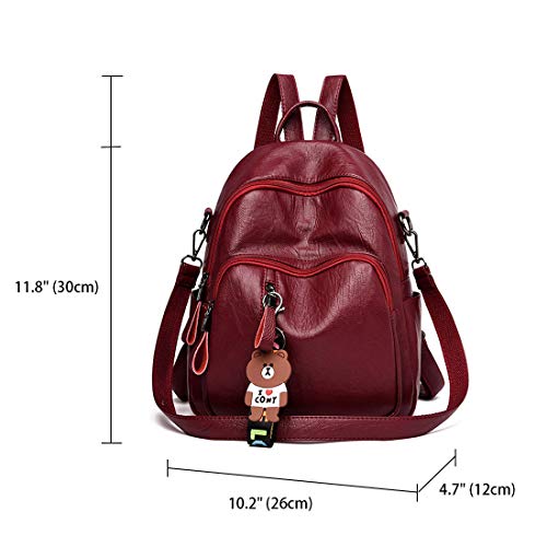 AINUOEY Mujer Bolsos Mochila Vestir Antirobo Pequeña Casual Bandolera Cuero Hombro Piel de PU Burdeos