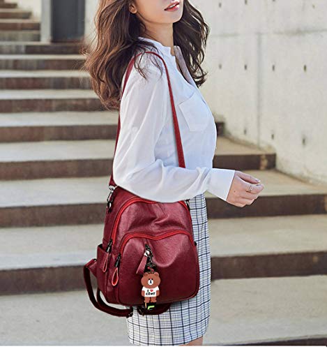AINUOEY Mujer Bolsos Mochila Vestir Antirobo Pequeña Casual Bandolera Cuero Hombro Piel de PU Burdeos