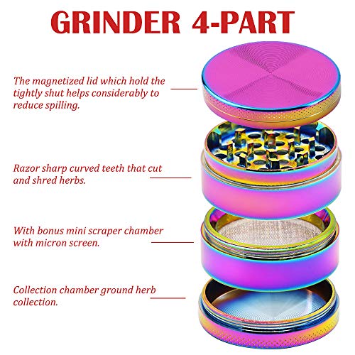 Aiooy Molinillos de Especias,Mini Molinillo de Hierbas Portátil, 4 Piezas Grinder Metálico con Rascador Polen para Hierbas y Especias (5cm, Multicolor)