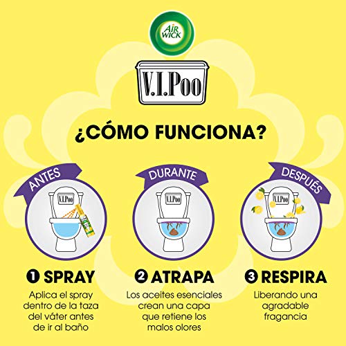 Air Wick VIPoo - Spray de ambientador, esencia para WC con aroma a Limón - 100 usos