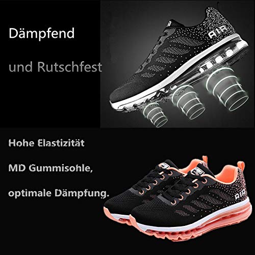 Air Zapatillas de Running para Hombre Mujer Zapatos para Correr y Asfalto Aire Libre y Deportes Calzado Unisexo Black Orange 38