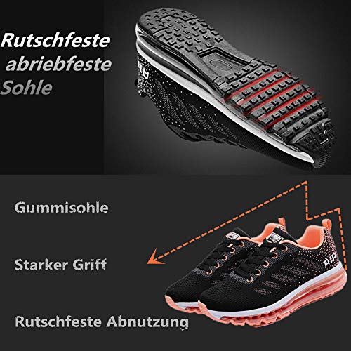 Air Zapatillas de Running para Hombre Mujer Zapatos para Correr y Asfalto Aire Libre y Deportes Calzado Unisexo Black Orange 38
