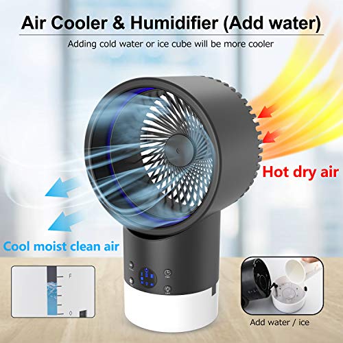 Aire Acondicionado Portatil, mini aire acondicionado personal, aire acondicionado con enfriador de aire 4 en 1, 2 temporizadores, 3 velocidades con LED de 7 colores para el hogar y la oficina (negro)