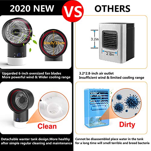 Aire Acondicionado Portatil, mini aire acondicionado personal, aire acondicionado con enfriador de aire 4 en 1, 2 temporizadores, 3 velocidades con LED de 7 colores para el hogar y la oficina (negro)