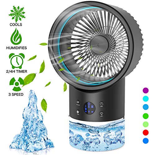 Aire Acondicionado Portatil, mini aire acondicionado personal, aire acondicionado con enfriador de aire 4 en 1, 2 temporizadores, 3 velocidades con LED de 7 colores para el hogar y la oficina (negro)