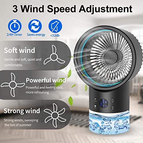 Aire Acondicionado Portatil, mini aire acondicionado personal, aire acondicionado con enfriador de aire 4 en 1, 2 temporizadores, 3 velocidades con LED de 7 colores para el hogar y la oficina (negro)