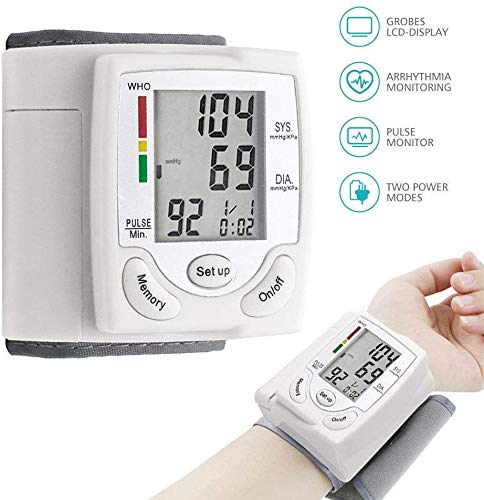 AirMood Monitor de presión Arterial con Pantalla LCD Digital, medidor de Ritmo cardíaco con puño de muñeca, Pilas de medición de Pulso precisas Incluidas para Uso doméstico