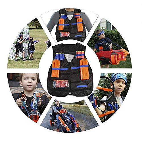 Airtana Chaqueta Chaleco Táctico de Los Niños ,30 Dardos Bullets Bola de Repuesto + Protección Gafas +1 Pinzas de Repuesto Rápido para Cargadores +Bufanda para Pistolas Nerf Serie Elite Strike