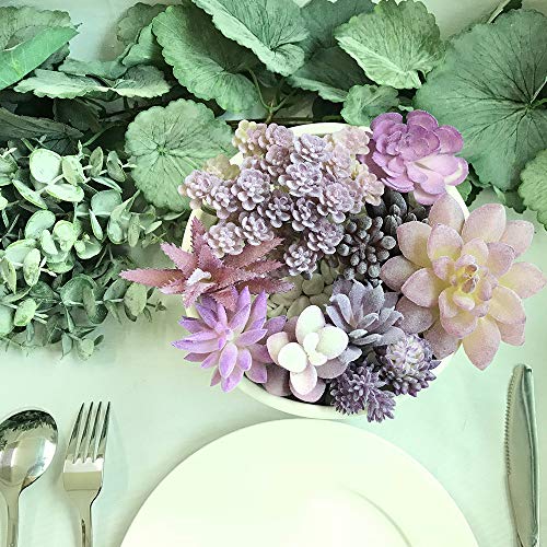 Aisamco 12 Piezas Surtidas de Plantas suculentas Artificiales Sin manchar Faux Surtido suculento en Flocado púrpura Tipo Diferente Tamaño Diferente para arreglo Floral