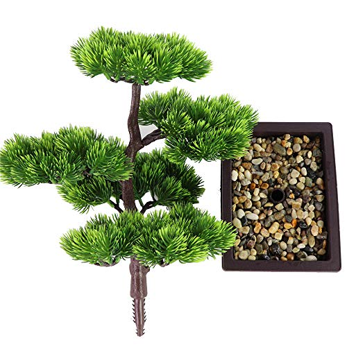 Aisamco Bonsai artificial Decoración de plantas falsas Plantas artificiales en macetas Plantas de bonsai de pino japonés 33 cm de altura para la decoración del hogar Pantalla de escritorio