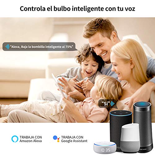 AISIRER Bombilla Inteligente Bombillas LED WiFi 9W 806LM Compatible con Amazon Alexa Echo Google Home E27 Luz Cálida 2700K Regulable