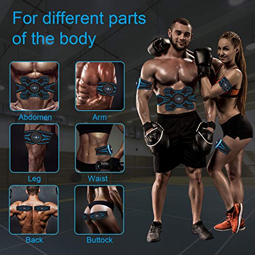 Aiyivve Electroestimulador Muscular, Estimulador Abdominal USB Recargable Estimulador Muscular para Abdominales/Brazo/Piernas/Glúteos, 6 Modos y 9 Niveles de Intensidad, Almohadillas de Gel 14pcs