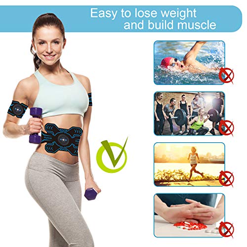 Aiyivve Electroestimulador Muscular, Estimulador Abdominal USB Recargable Estimulador Muscular para Abdominales/Brazo/Piernas/Glúteos, 6 Modos y 9 Niveles de Intensidad, Almohadillas de Gel 14pcs