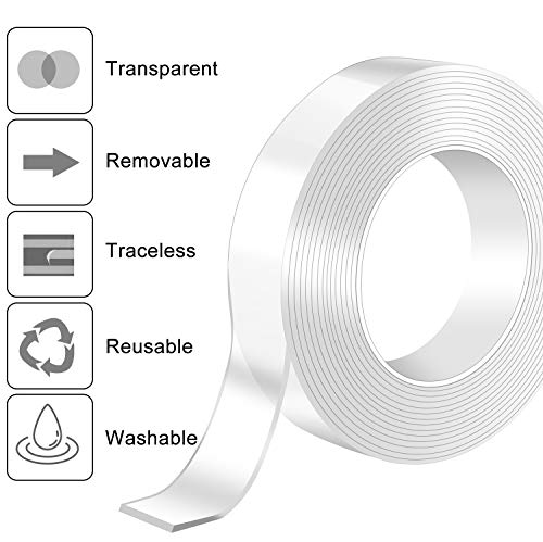 AJOXEL Cinta Adhesiva, 5M Cinta de Doble Cara Lavable Transparente Adhesivo Multifuncional, Reutilizable Nano Tape para Pared, Cuadros, Cocina, Alfombra, Fijación de Fotos
