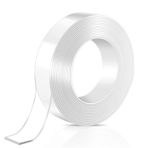 AJOXEL Cinta Adhesiva, 5M Cinta de Doble Cara Lavable Transparente Adhesivo Multifuncional, Reutilizable Nano Tape para Pared, Cuadros, Cocina, Alfombra, Fijación de Fotos