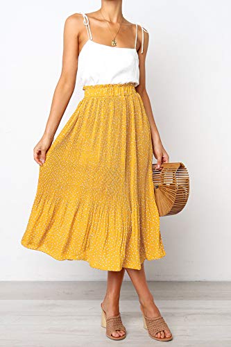 Ajpguot Verano Mujer Punto de Onda Midi Faldas Casual Falda de Playa Elegante Largo Faldas de Partido Fiesta Beachwear Skirt (L, 101082 Amarillo)