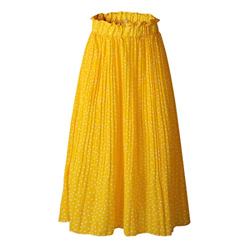 Ajpguot Verano Mujer Punto de Onda Midi Faldas Casual Falda de Playa Elegante Largo Faldas de Partido Fiesta Beachwear Skirt (L, 101082 Amarillo)