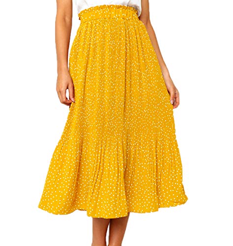Ajpguot Verano Mujer Punto de Onda Midi Faldas Casual Falda de Playa Elegante Largo Faldas de Partido Fiesta Beachwear Skirt (L, 101082 Amarillo)