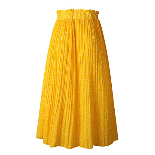 Ajpguot Verano Mujer Punto de Onda Midi Faldas Casual Falda de Playa Elegante Largo Faldas de Partido Fiesta Beachwear Skirt (L, 101082 Amarillo)