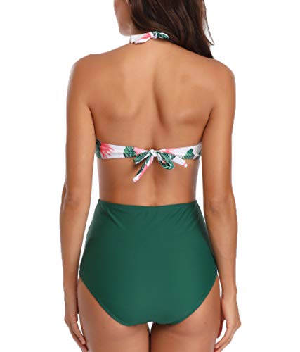 Ajpguot Verano Mujer Sexy V-Cuello Trajes de Una Pieza Impresión Traje de Baño Push Up Bikinis Monokinis Triángulo Swimwear Tankinis Talla Grande (XL, 19010 Verde)