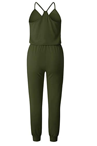 Ajpguot Verano Mujer V-Cuello Sin Mangas Monos Color sólido Mamelucos Sexy Sin Respaldo Jumpsuits de Playa Rompers (L, Ejército Verde)