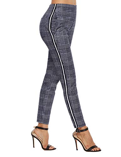 Akalnny Mallas de Deports Largas Pantalones Deportivos Leggings Mujer Elásticos Pantalon Patrón de Cuadros con Banda Lateral para Yoga Running Fitness